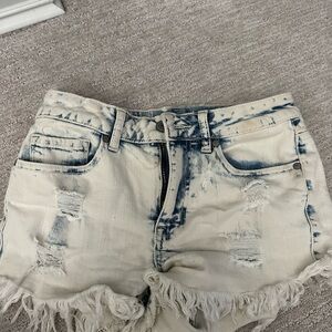 Altar'd State Blue and White Jean Shorts Distressed Style